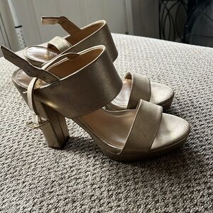 Reports Rose Gold Satin Sandal